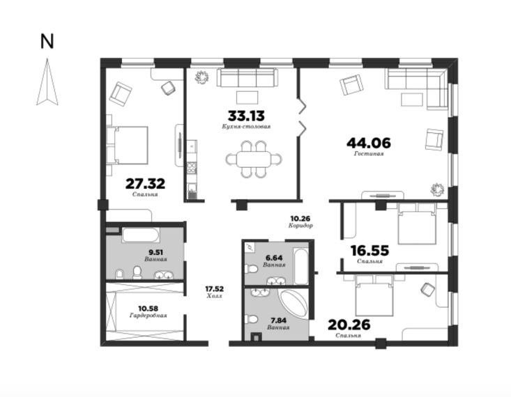 NEVA HAUS, Корпус 2, 4 спальни, 203.45 м² | планировка элитных квартир Санкт-Петербурга | М16